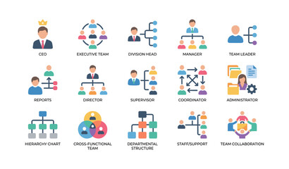 Fototapeta premium Organizational role icons displayed on white background