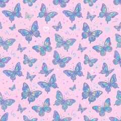 Fototapeta premium Colorful Butterflies Repeat in a Vibrant Pattern on a Soft Pink Background Perfect for Fabrics or Wallpapers