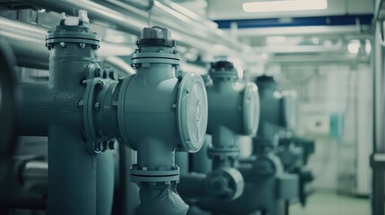 Obraz premium Industrial facility pipes controlling fluid flow process