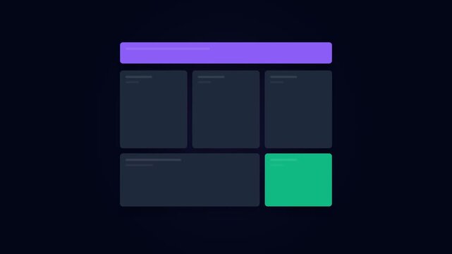 Abstract Digital Interface Layout with Purple and Green Accents.
