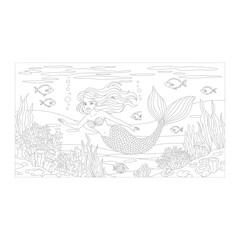 Fototapeta premium Detailed underwater ocean scene line art for coloring page