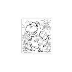 Cute cartoon t-rex dinosaur with erupting volcano coloring page © siri