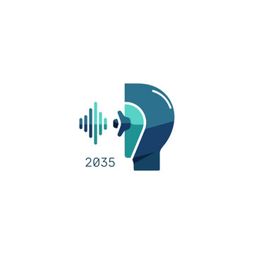 Futuristic human head audio concept icon 2035