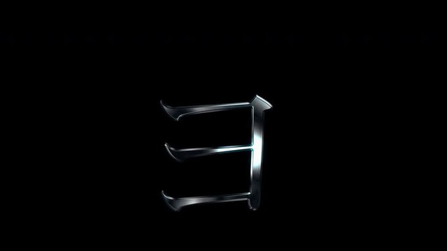 Silver metallic Japanese Katakana "ョ". Alpha channel. Serif font. Seamless loop video