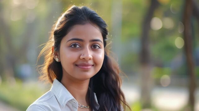 A cheerful South Indian lady posing outdoors