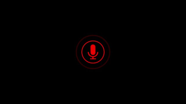 Microphone icon in a circle on black background representing voice assistant and audio recording.