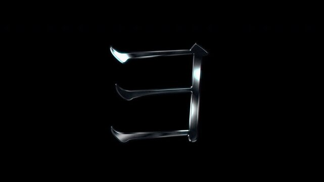 Silver metallic Japanese Katakana "ヨ". Alpha channel. Serif font. Seamless loop video