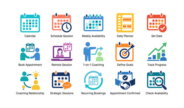 Calendar and scheduling icons showing booking and planning concepts