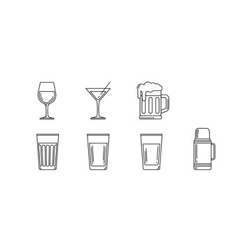 Outline icons of various drinking vessels with non alcoholic