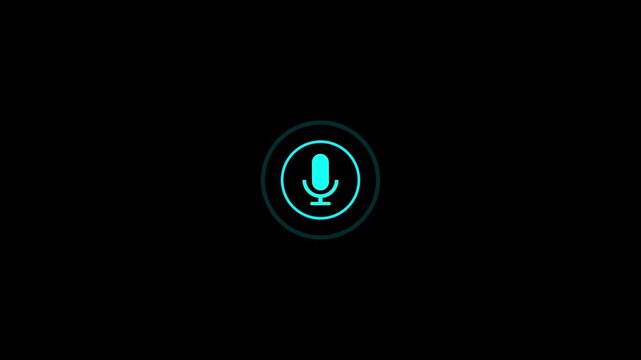 Microphone icon in a circle on black background representing voice assistant and audio recording.