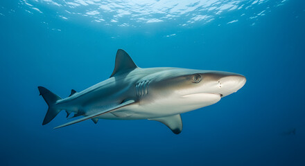 Obraz premium Great white shark swimming underwater 