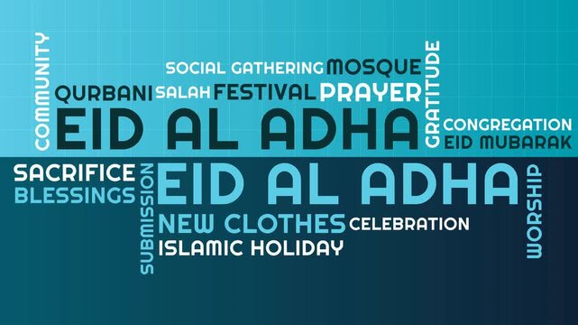 Fresh Eid Al Adha Word Cloud Animation Shameless Loop. Eid Al Adha Kinetic Typography Fresh Theme