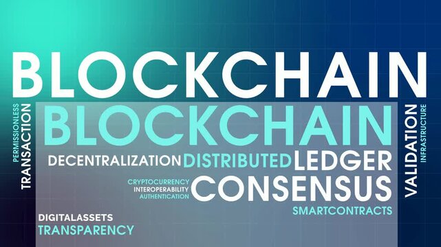 Diagonal Blockchain Word Cloud Animation Shameless Loop. Blockchain Kinetic Typography Modern Theme