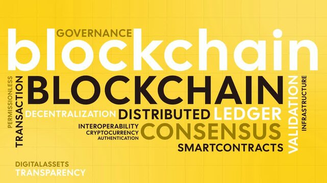 Diagonal Blockchain Word Cloud Animation Shameless Loop. Blockchain Kinetic Typography Bold Theme