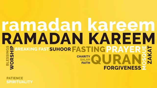 Bold Ramadan Word Cloud Animation Shameless Loop. Ramadan Kinetic Typography Bold Theme
