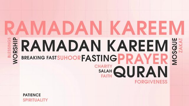 Soft Ramadan Word Cloud Animation Shameless Loop. Ramadan Kinetic Typography Soft Theme