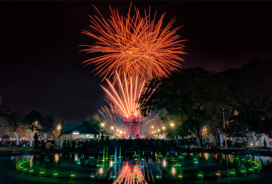 Vientiane patuxay firework celebrating new year