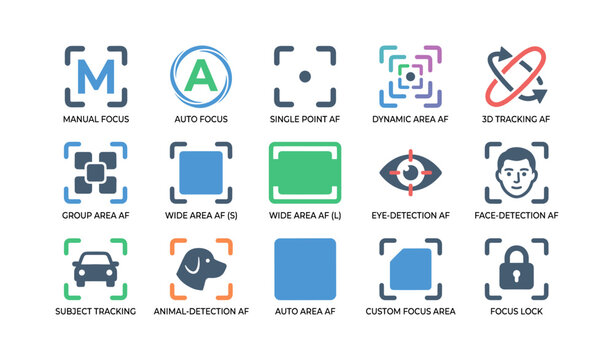 Autofocus and focus mode icons showing camera tracking options