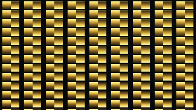 Abstract gold pixel block pattern on black background, luxury geometric seamless texture for modern wallpaper, branding backdrop and decorative surface design