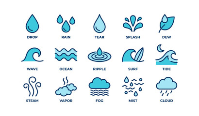 Fototapeta premium Water and weather icons displayed in grid on white background