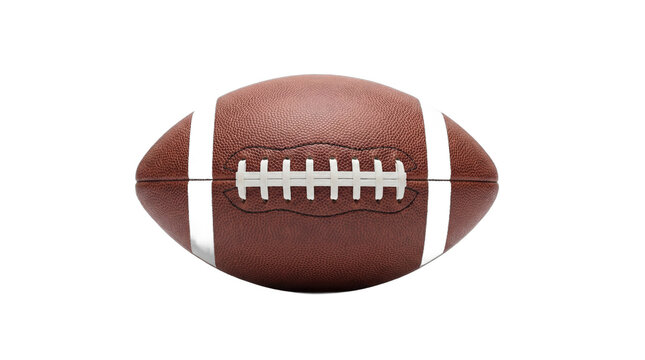 American Football Leather Ball with White Laces and Stripes Isolated on White Background, Professional Sports Equipment for Game Competition