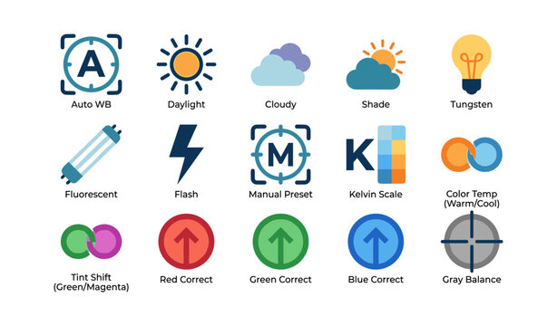 White balance and color temperature icons in grid layout