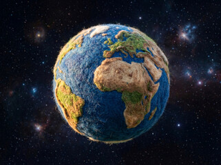 Naklejka premium Felted Wool Globe Of Earth Representing Sustainability, Handmade Planet And Environmental Concept