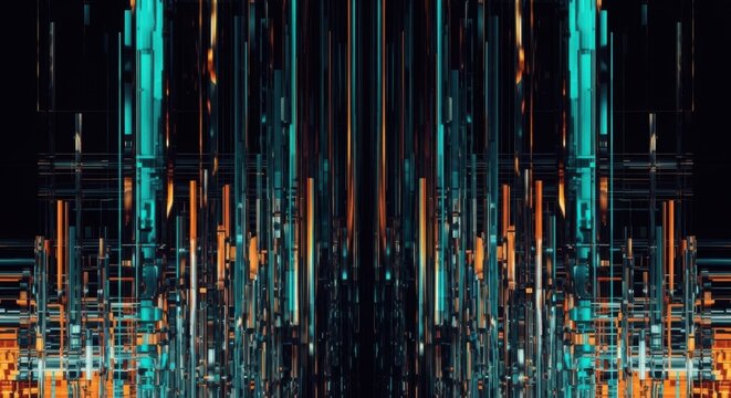 Abstract digital rain a vibrant cascade of vertical light streaks