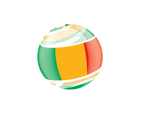 Illustration of globe wrapped in Malian flag patterns with subtle shadowing