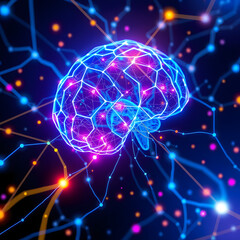 Obraz premium Cervello digitale luminoso in una rete neurale astratta, concetto di intelligenza artificiale e machine learning, rendering 3D 