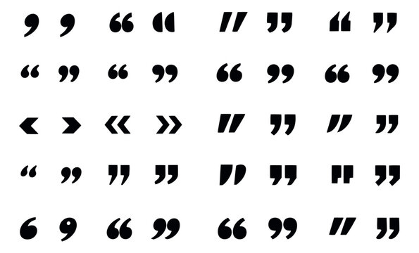 Graphic punctuation symbols set featuring various styles of quotation marks, double prime, and angle quotes for text formatting