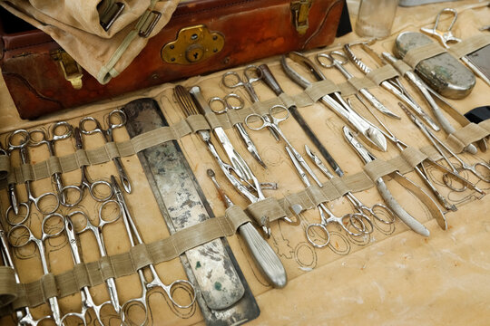 Vintage surgical instruments from World War I era