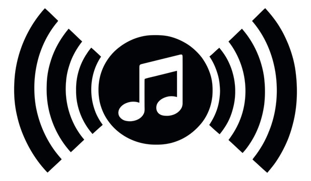 Modern illustration of a music note with sound waves depicting audio streaming for digital media