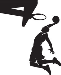 Powerful Basketball Player Slam Dunk Silhouette Vector Illustration on White Background © Najmee