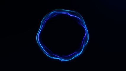 Glowing blue and purple energy ring on black background. Abstract 4K illustration with neon wave contours, circular motion and futuristic digital light. © Vooper