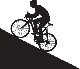 Obraz premium Cyclist Silhouette Climbing Steep Hill on Road Bike Vector Illustration