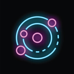 Neon solar system icon glowing on dark background representing astronomy and space © ylivdesign