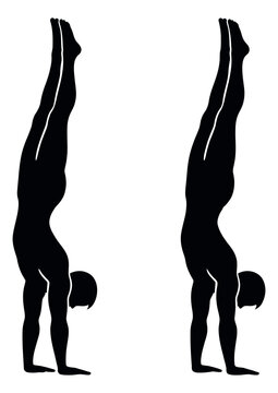 Stylized silhouette gymnast set featuring people performing handstands for sports and fitness designs