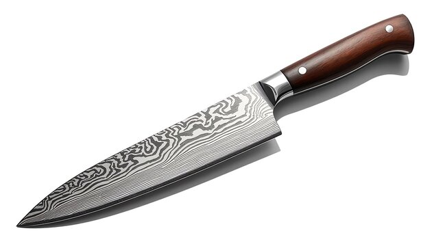 Professional Damascus Steel Chef Knife with Rosewood Handle on White