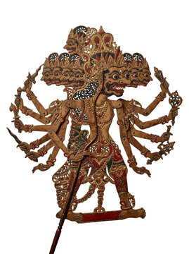AI Generated Javanese Wayang Kulit Rahwana Demon King Shadow Puppet 
Intricate Gold Red Ornamental Carving Isolated Transparent Background