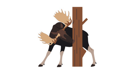 Naklejka premium Majestic Moose Standing Beside a Tree in a Vector Illustration.