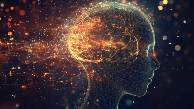 Brainwave energy waves swirl through space, displaying abstract patterns of light and stars representing the universe.
