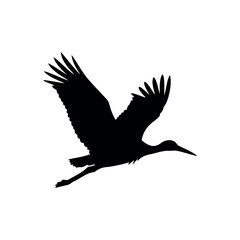 Obraz premium White stork flying silhouette icon vector flat design.