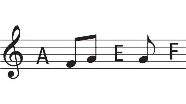 Musical notes on a staff with treble clef and notes A E F for music education concepts