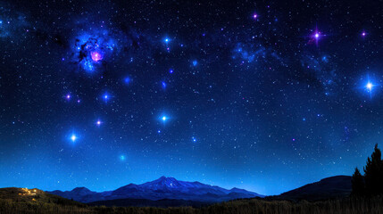 Fototapeta premium Mesmerizing photo of starry night sky filled with bright stars and celestial bodies over mountain landscape, evoking sense of wonder