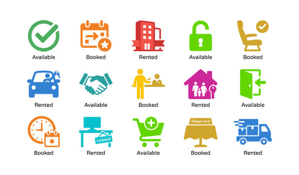Availability and booking icons arranged in grid with status labels