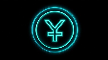 Obraz premium Neon yen currency symbol in a circular design on a black background, highlighting a contemporary and digital financial theme