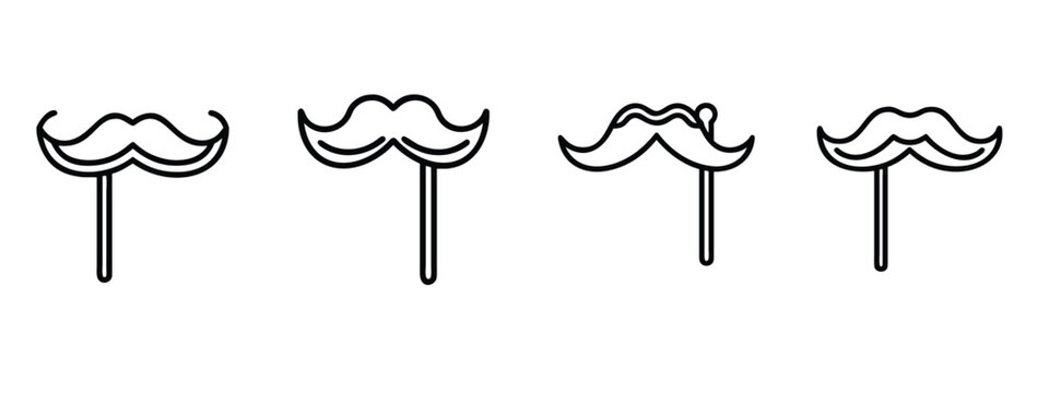 Mustache line icons set facial hair photo booth props masquerade party accessory disguise beard fashion barber shop grooming & more vector illustration with editable stroke.