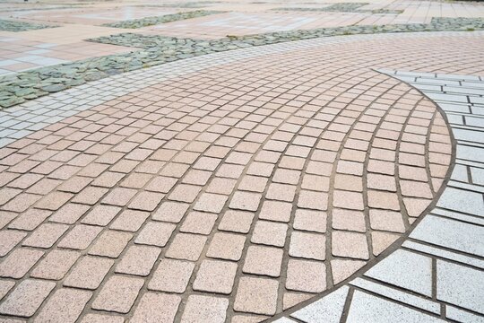 Curved Brick Pavement Texture with Geometric Tile Pattern