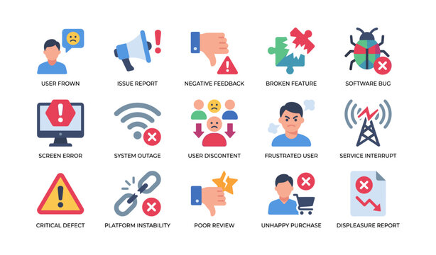 User issue and error icons arranged in grid layout